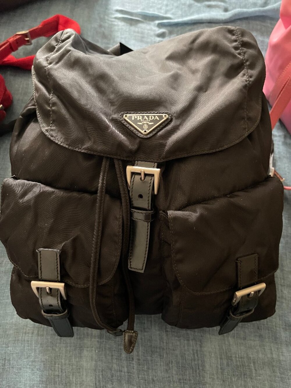 *FANTASTIC* Vintage 90s - Y2K PRADA Backpack 2 front Pockets Tessuto Nero Large